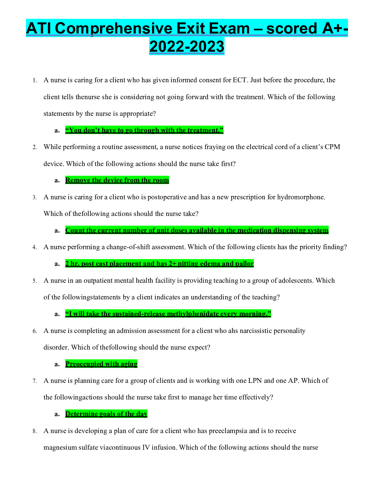 Preview image for ATI Comprehensive Exit Exam – scored A+-2022-2023